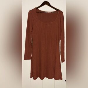 Old Navy Scoop Neck Ribbed Knit‎ Long Sleeve Mini Dress Women L NEW Autumn Girl
